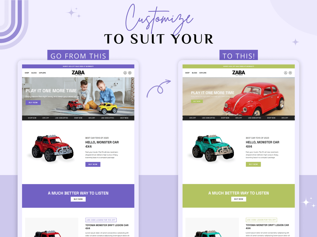 Toy car template for shopify