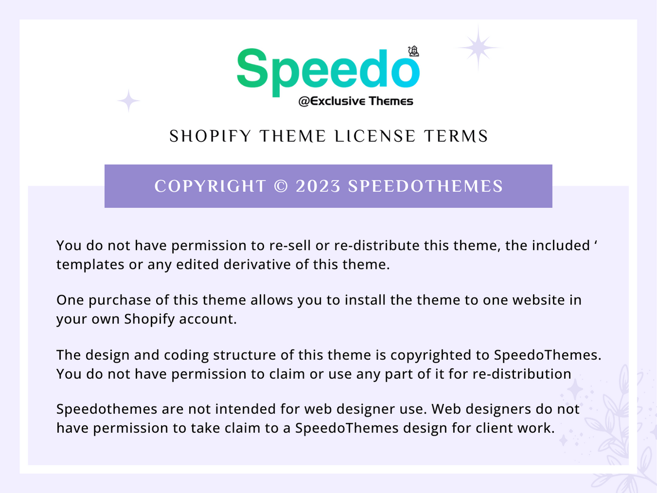 Shopify theme License terms