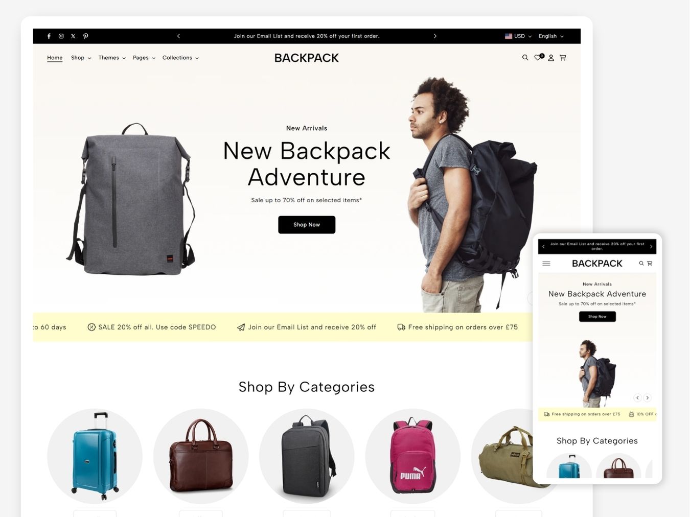 Backpack - Stylish Travel Gear Shopify Template | O.S 2.0